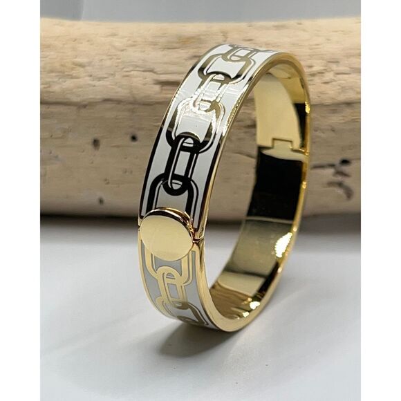 Halcyon Days Chain Cream & Gold Hinged Bangle - Picture 3 of 16